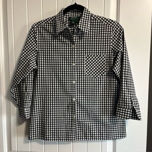 Lauren Ralph Lauren Women’s Gingham Shirt 3/4 Length Sleeve Medium 100% Cotton
